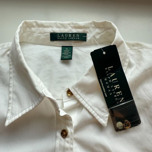NWT Lauren Ralph Lauren Oversized Button-Up Shirt Top Womens 1X Timeless White - Picture 6 of 12